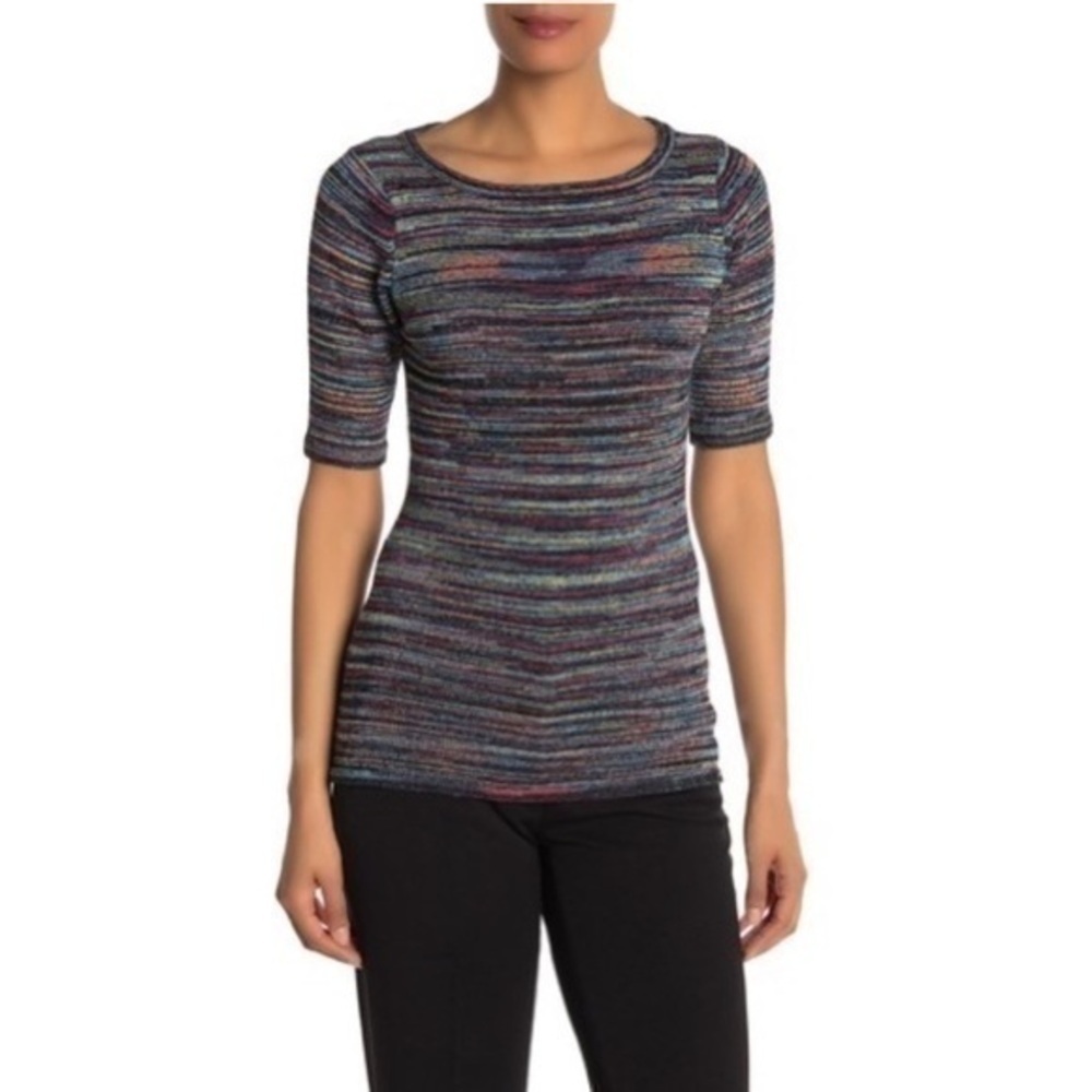Vertigo Space Dye Elbow Length Sleeve Top